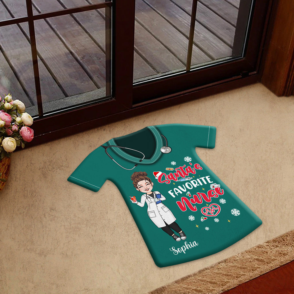 Santa's Favorite Nurse - Personalized Nurse Shaped Doormat