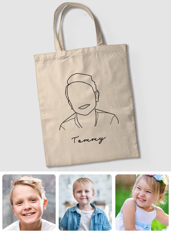 Custom Photo Line Art - Personalized Kid Embroidered Tote Bag