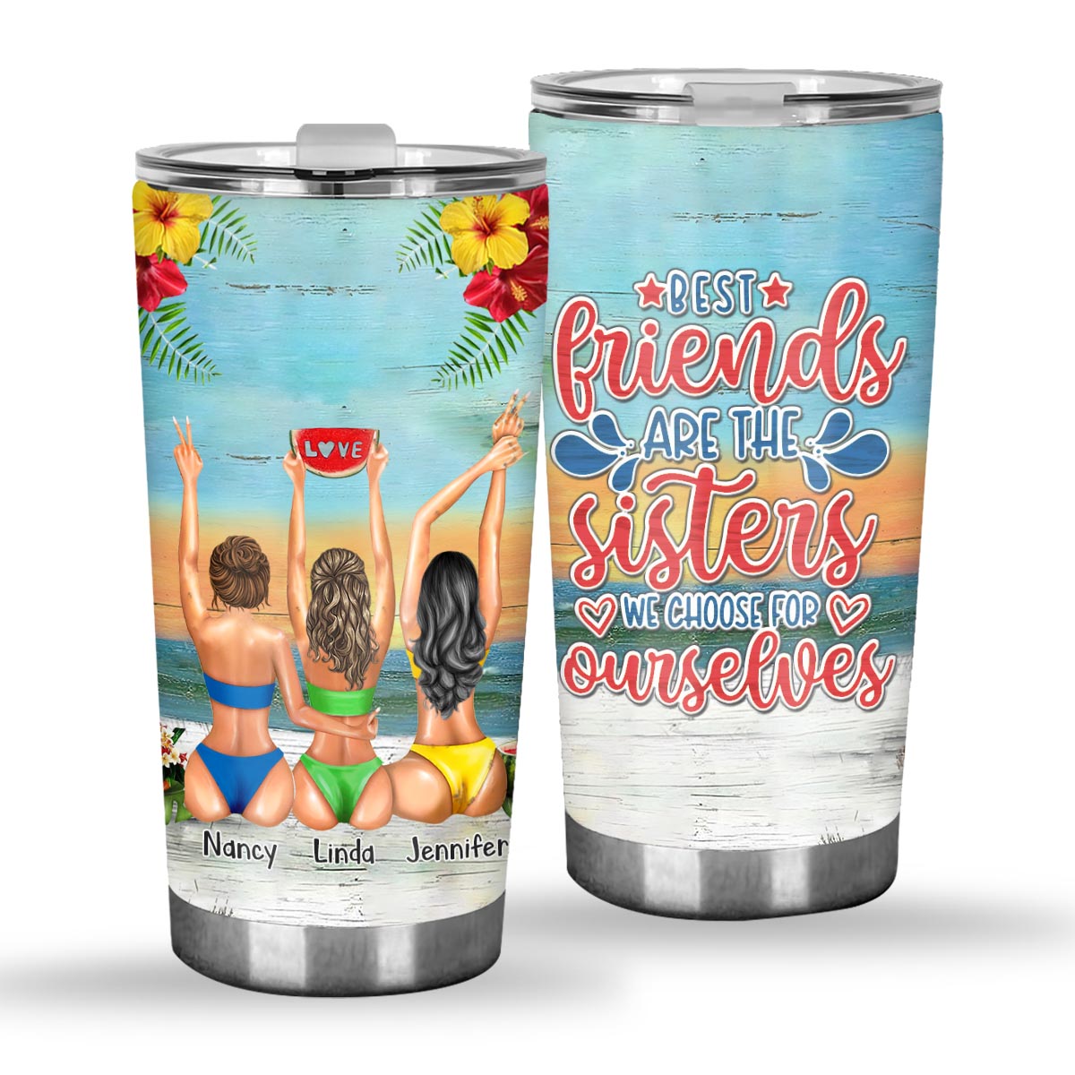 Ich liebe dich bis zum Strand und zurück – Geschenk für die beste Freundin/Schwester – Personalisierter Becher