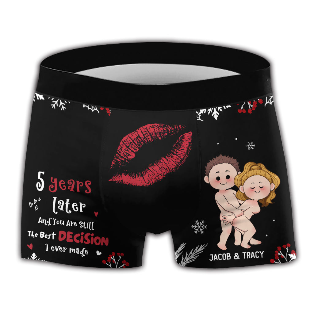 The Best Decision - Personalized Couple Men Boxer Briefs