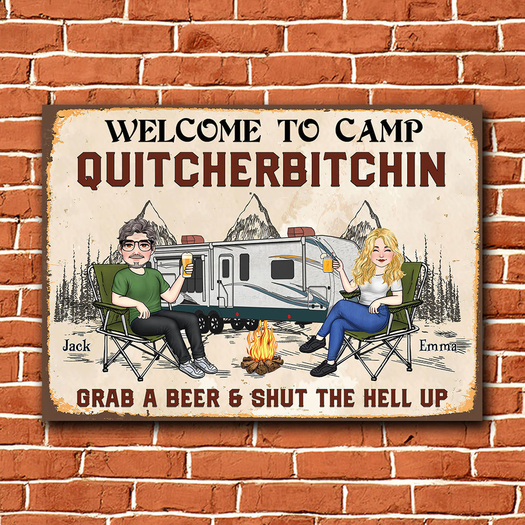 Welcome To Camp Quitcherbitchin - Personalized Camping Rectangle Metal Sign
