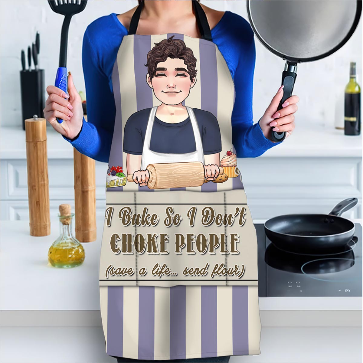 I Bake So I Don’t Choke People - Baking gift for mom, dad, daughter, son, girlfriend, boyfriend, wife, husband, sister, brother, friend - Personalized Apron