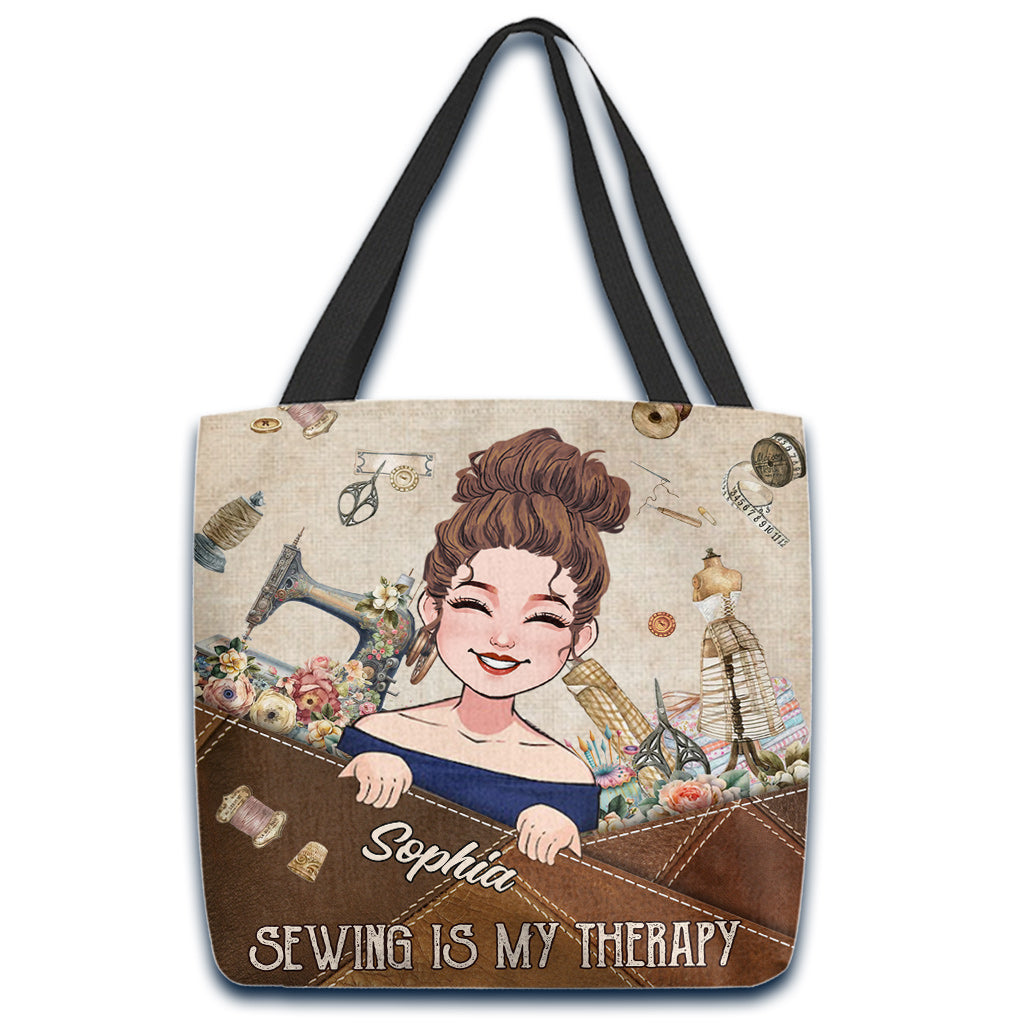 Sewing Is My Therapy - Personalized Sewing Tote Bag