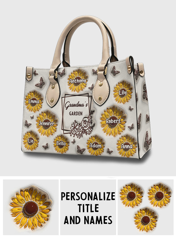 Grandma's Sunflower Garden - Gift for grandma - Personalized Leather Handbag