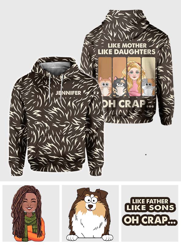 Wie die Mutter, so der Vater, so die Tochter, so der Sohn. Katzen- und Hundeliebhaber – personalisiertes T-Shirt mit Katzenmotiv.