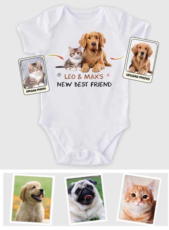 Individuell gestaltetes Haustierfoto im Cartoon-Stil – Geschenk für Neugeborene – Personalisierter Babybody