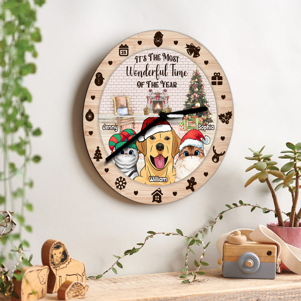 The Most Wonderful Time Of The Year - Personalized Cat Wall Clock