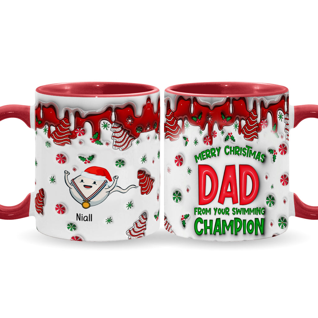 Merry Christmas Dad From Your Swimming Champion - Personalized Father Accent Mug