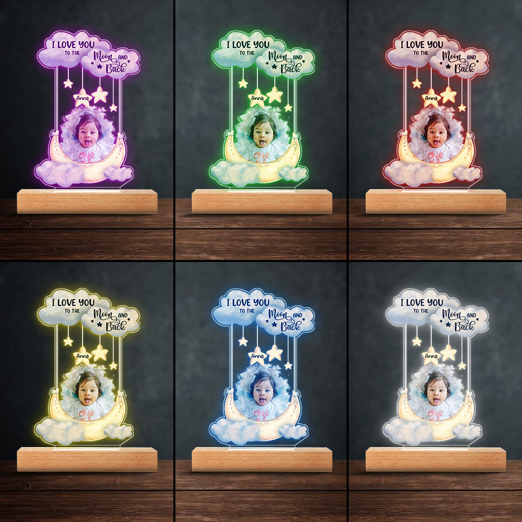 I Love You To The Moon And Back - Personalized Family Shaped Plaque Light Base