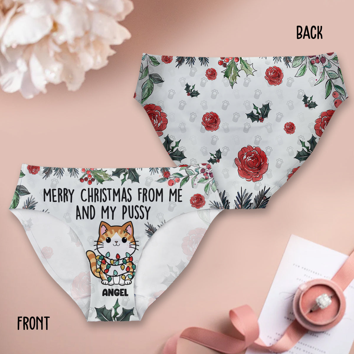 Merry Christmas From Me And My Pussy - Personalized Cat Women Briefs