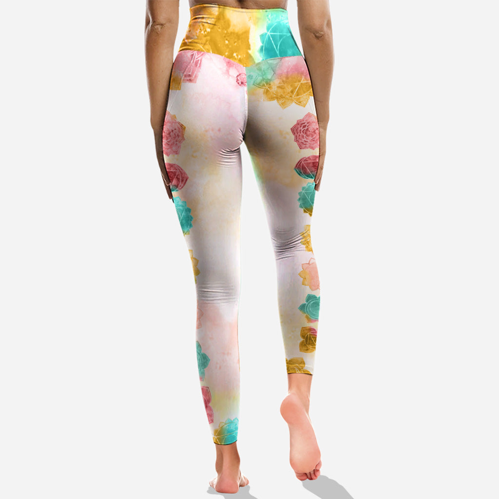 I'm Mostly Peace Love And Light - Personalized Yoga Hollow Tank Top and Leggings