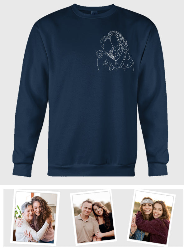 Individuelle Strichzeichnung – Personalisierter bestickter Pullover für Oma