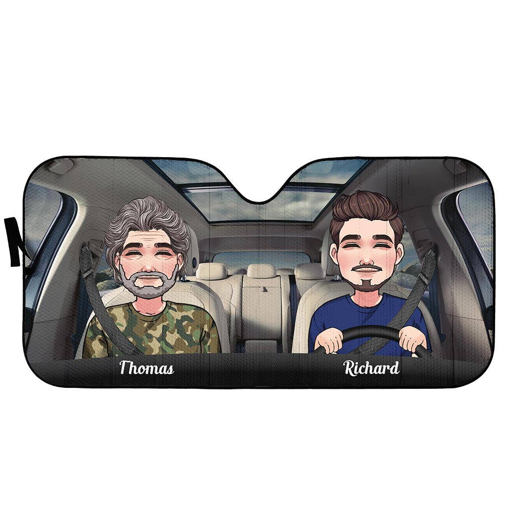 Adventure Awaits - Husband And Wife gift for wife, husband, girlfriend, boyfriend, mom, dad - Personalized Car Sunshade