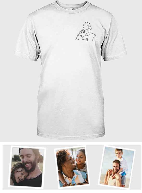 Individuelle Strichzeichnung – Personalisiertes, besticktes T-Shirt für Stiefväter