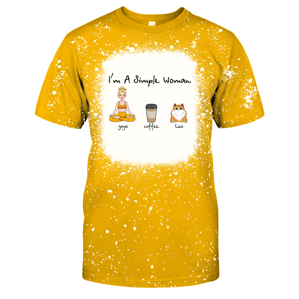 I'm A Simple Woman - Yoga gift for dog lover, cat lover, cat lover - Personalized Bleached T-Shirt