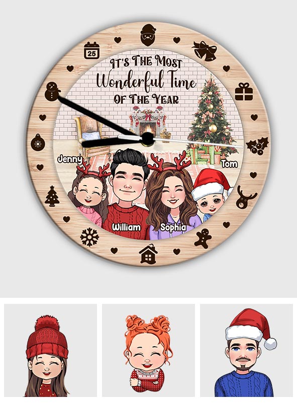 The Most Wonderful Time Of The Year - Personalized Family Wall Clock