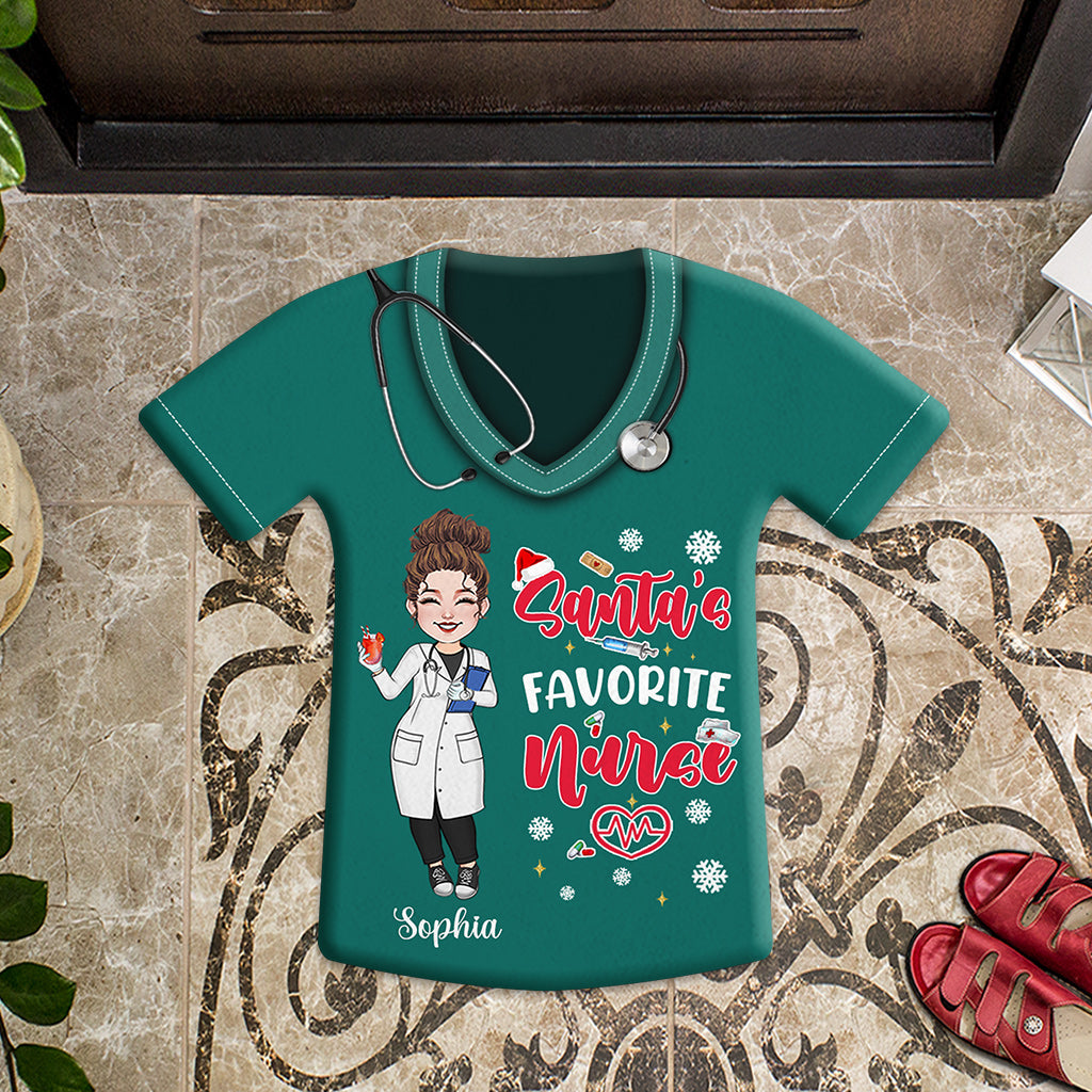 Santa's Favorite Nurse - Personalized Nurse Shaped Doormat