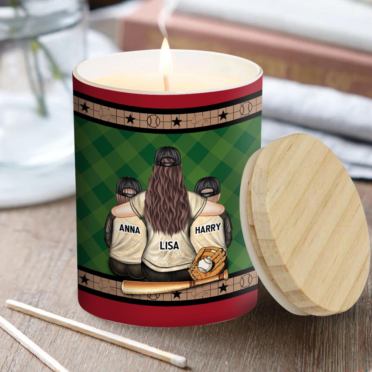 My Heart Is On That Field - Personalized Baseball Candle With Wooden Lid