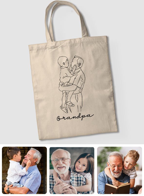Custom Photo Line Art - Personalized Grandpa Embroidered Tote Bag