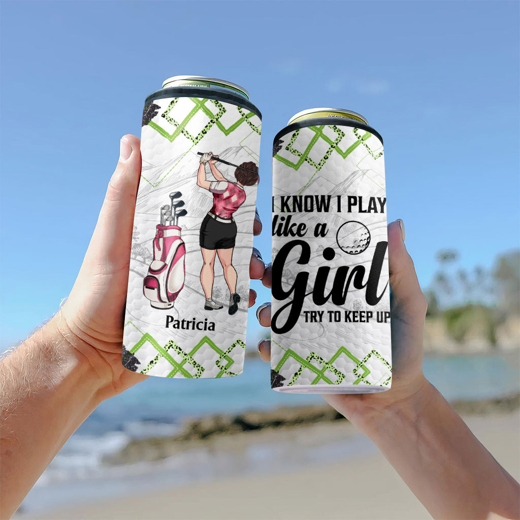 Golf Instruction - Golf gift for her, girlfriend, wife, daughter - Personalized Can Cooler