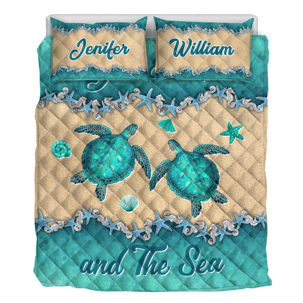 Salty Lil' Beach - Personalized Turtle Quilt Set