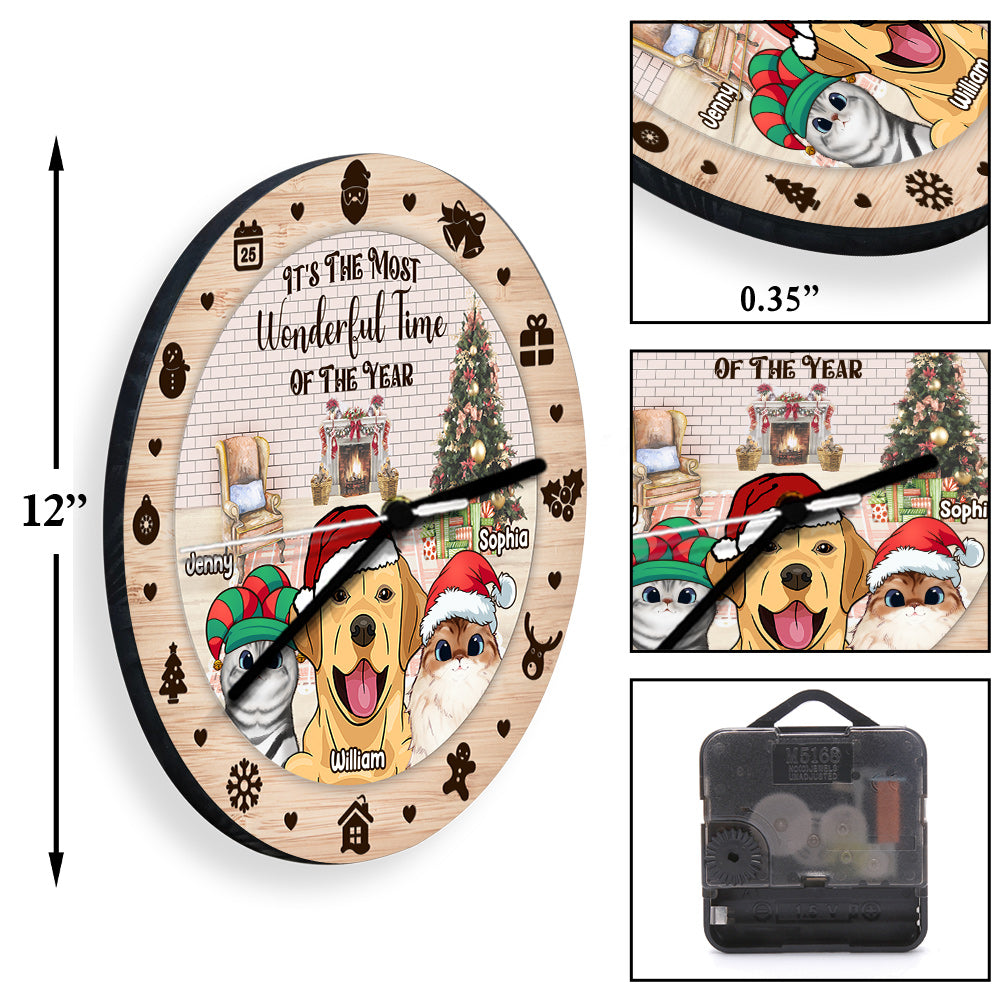The Most Wonderful Time Of The Year - Personalized Cat Wall Clock