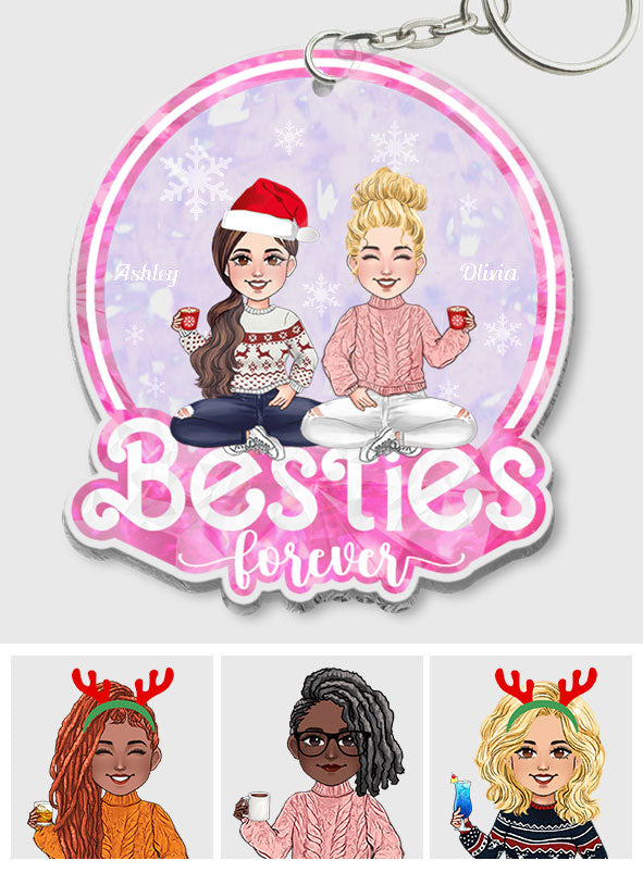 Besties Forever Glitter Pink - Personalized Bestie Transparent Keychain