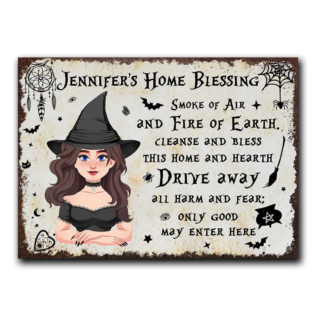 Home Blessing - Personalized Witch Rectangle Metal Sign