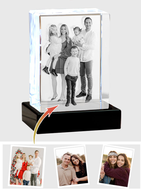 Custom Photo - Personalized Family Laser Engraving 3D Cuboid Shaped Crystal Lamp