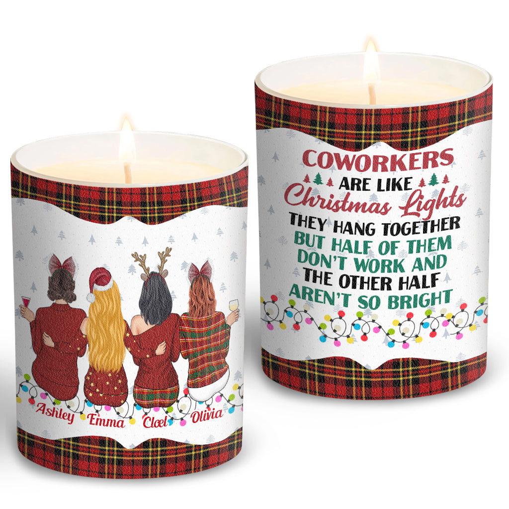 Coworkers Are Like Christmas Lights - Personalized Colleague Candle With Wooden Lid