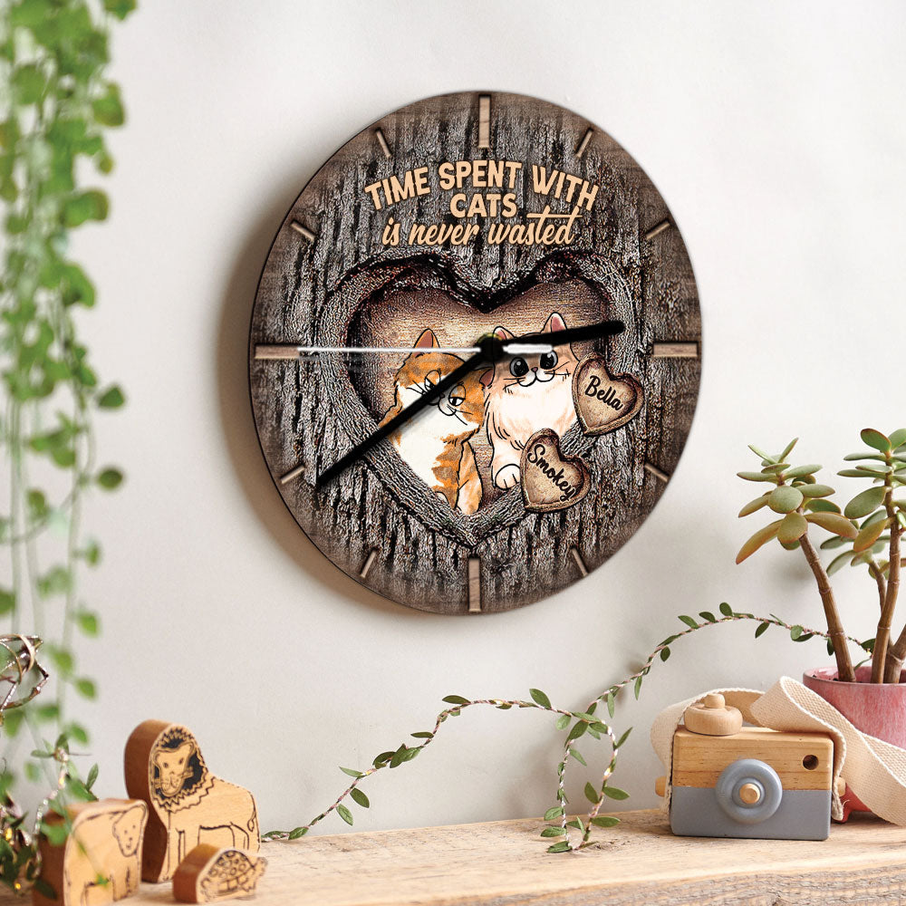 Time Spent With Cats Dogs Is Never Wasted - Personalized Cat Wall Clock