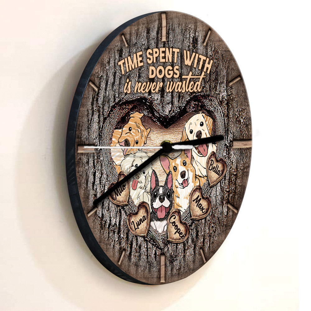 Time Spent With Cats Dogs Is Never Wasted - Personalized Cat Wall Clock