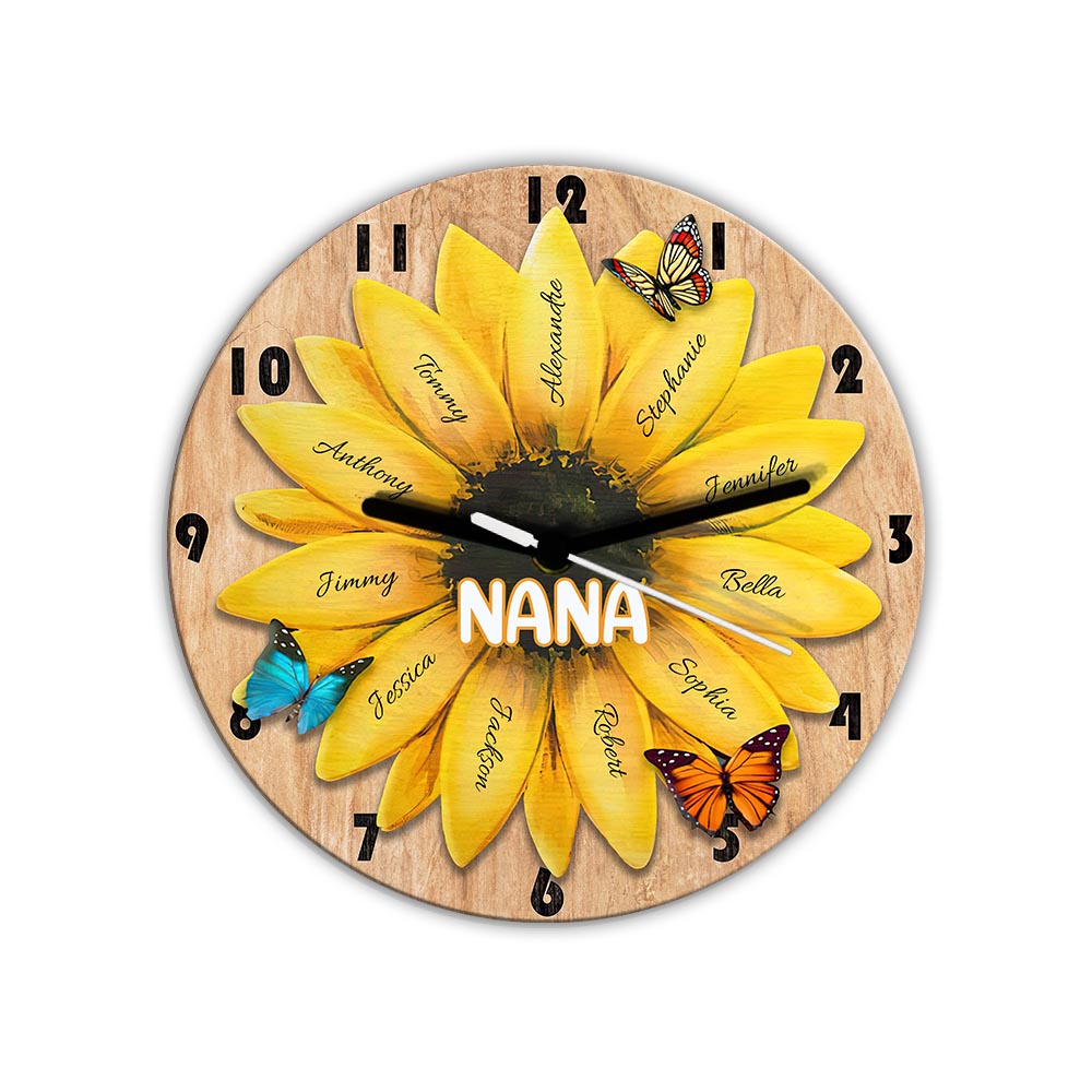 Sunflower Grandma And Grandkids - Personalized Grandma Wall Clock