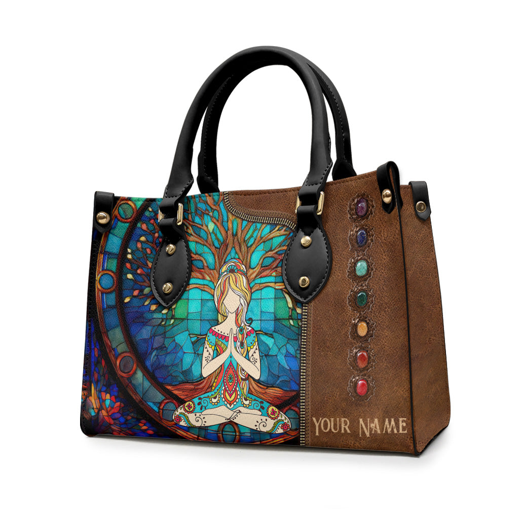 Namaste Green - Personalized Yoga Leather Handbag