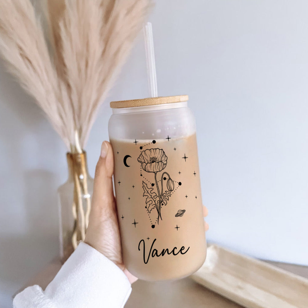 Zodiac Sign Birth Flower - Personalized Horoscope Can Glass