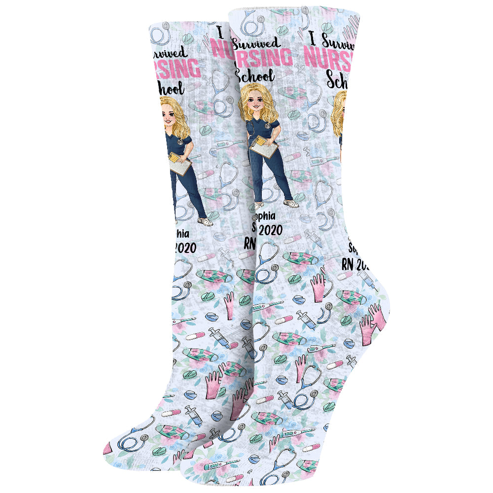 I Survived Nursing School - Personalized Nurse Socks