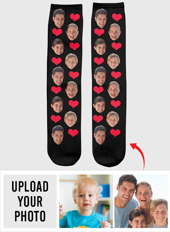 Custom Face Heart Pattern - Personalized Family Socks