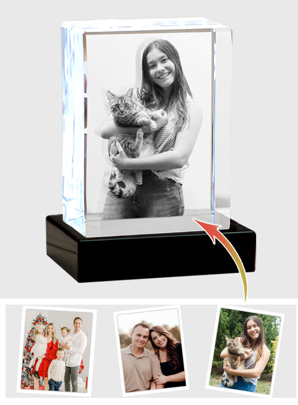Custom Photo - Personalized Cat Laser Engraving 3D Cuboid Shaped Crystal Lamp