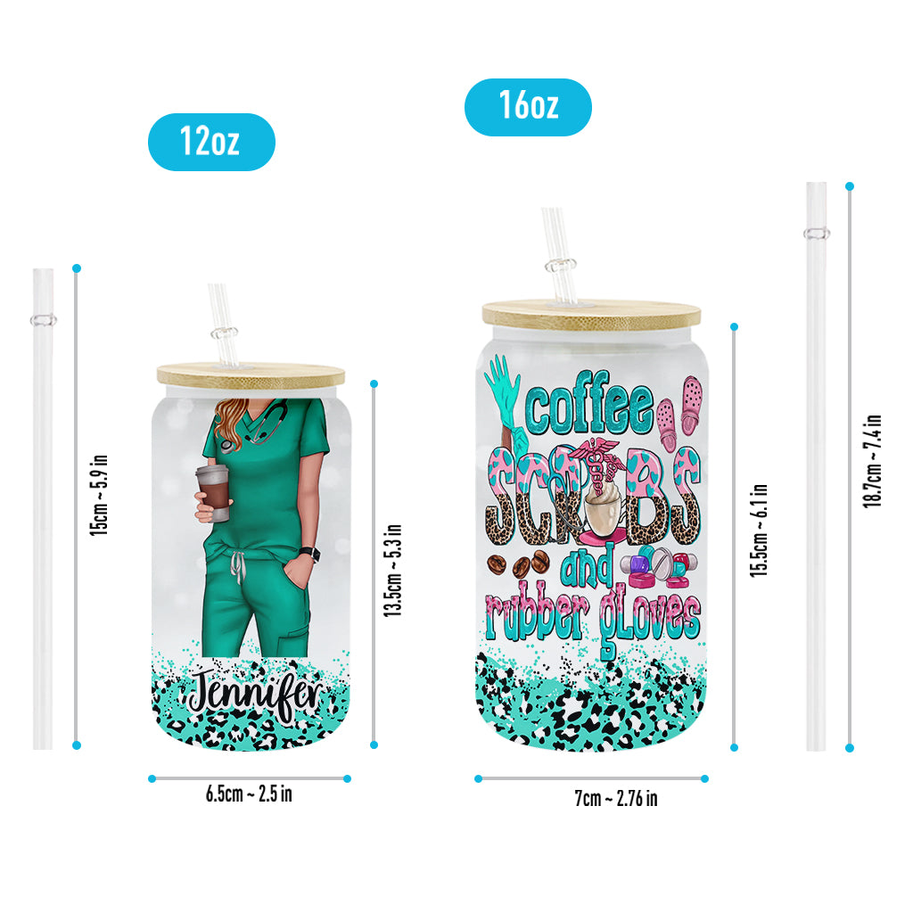 Coffee Scrubs And Rubber Gloves - Personalized Nurse Can Glass