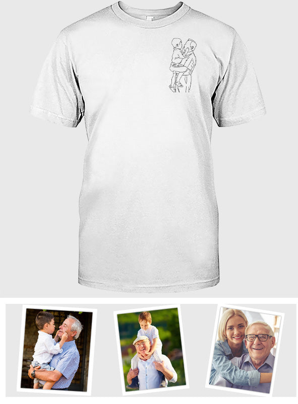 Custom Line Art - Personalized Grandpa Embroidered T-shirt