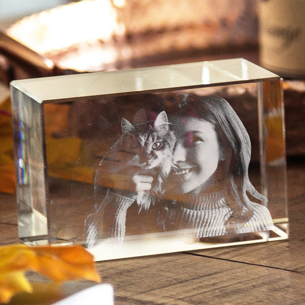 Custom Photo - Personalized Cat Laser Engraving 3D Cuboid Shaped Crystal Lamp