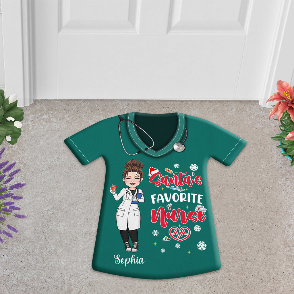 Santa's Favorite Nurse - Personalized Nurse Shaped Doormat
