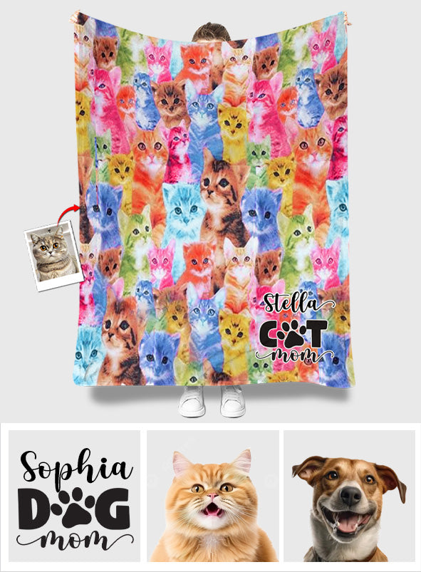 Photo Insert Transferring Into Colorful Style - Personalized Cat Blanket