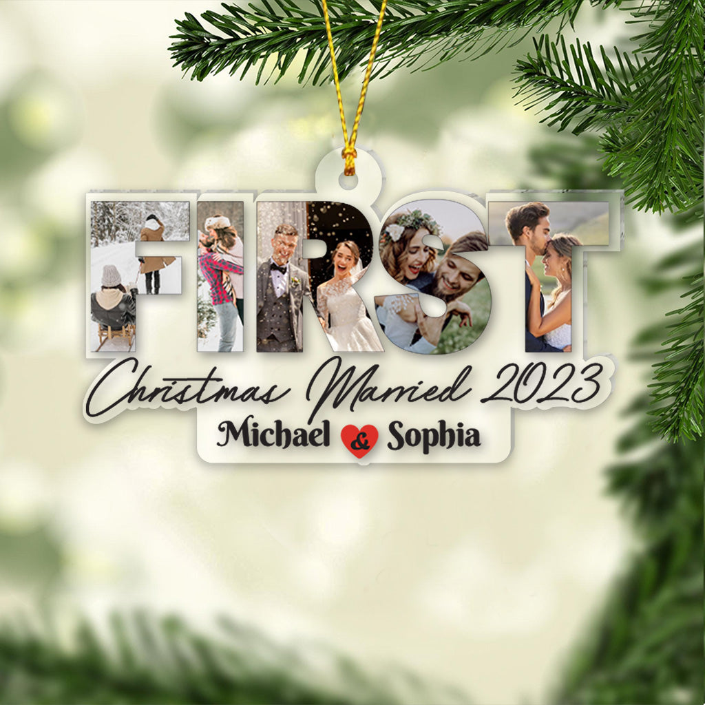 First Christmas Married - gift for husband, wife - Personalized Transparent Ornament