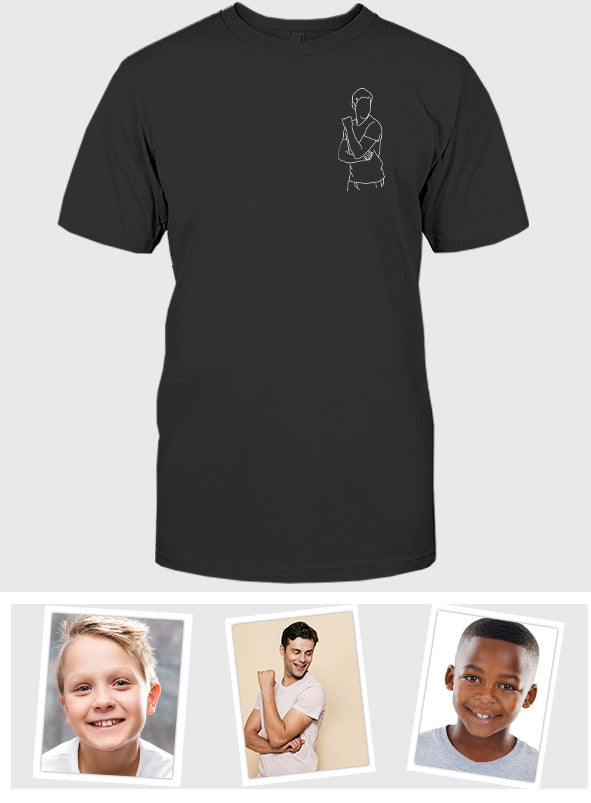 Individuelle Linienzeichnung – Personalisiertes, besticktes T-Shirt für meinen Sohn