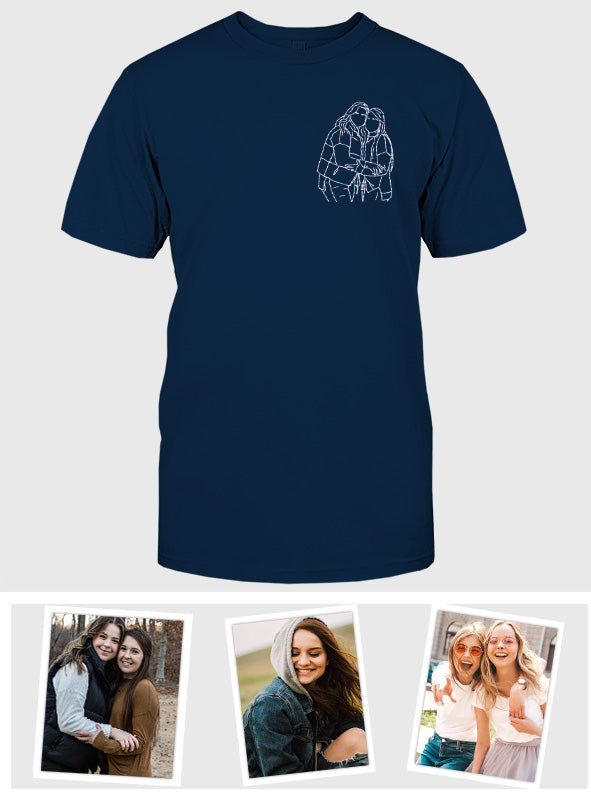 Custom Line Art - Personalized Sibling Embroidered T-shirt