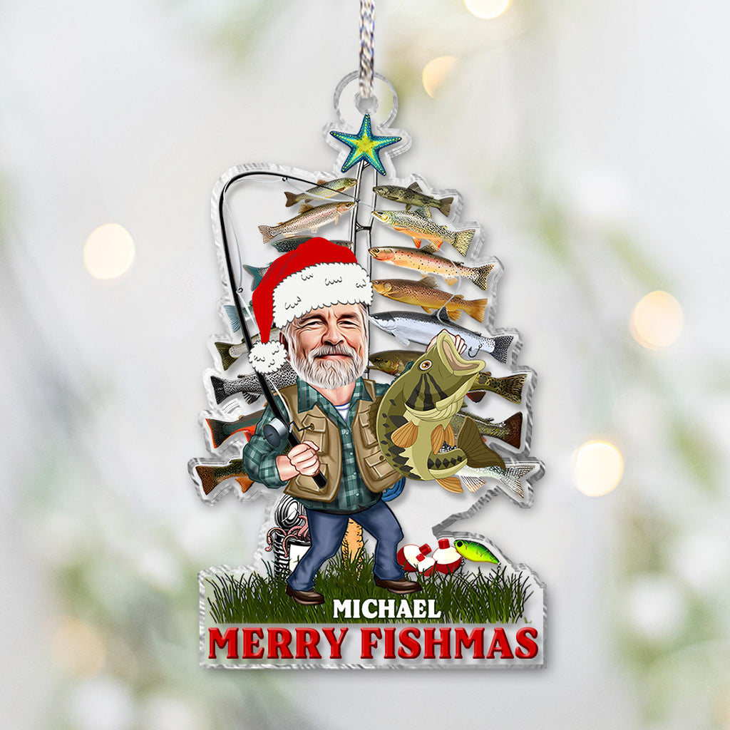 Merry Fishmas - Fishing gift for dad, grandpa, him, husband - Personalized Transparent Ornament