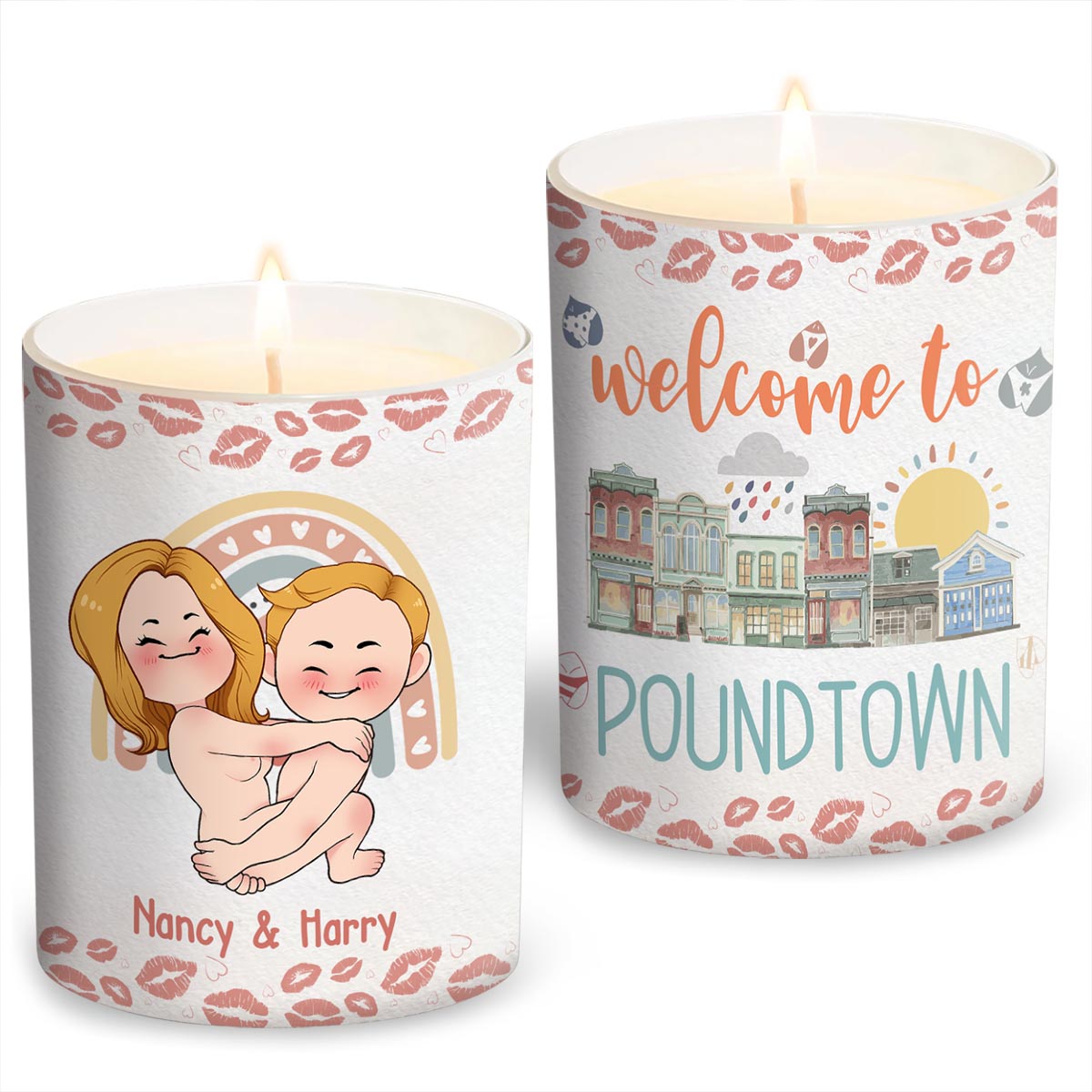 Welcome To The Poundtown Inappropriate Adult - Personalized Couple Candle With Wooden Lid