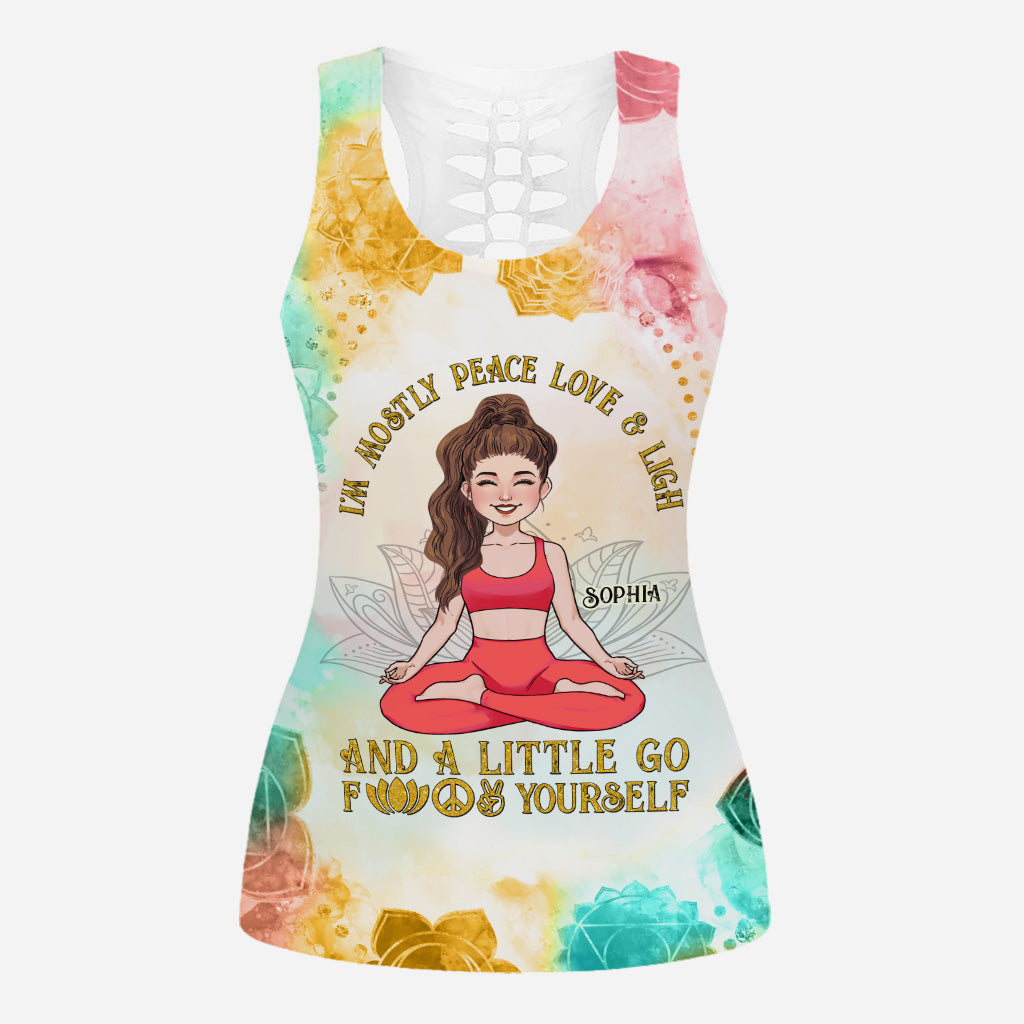 I'm Mostly Peace Love And Light - Personalized Yoga Hollow Tank Top and Leggings