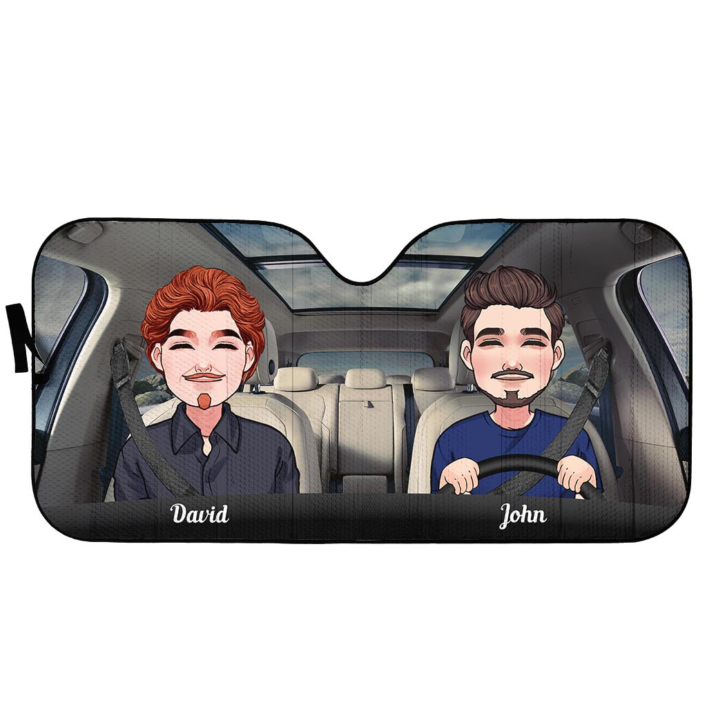 Adventure Awaits - Husband And Wife gift for wife, husband, girlfriend, boyfriend, mom, dad - Personalized Car Sunshade